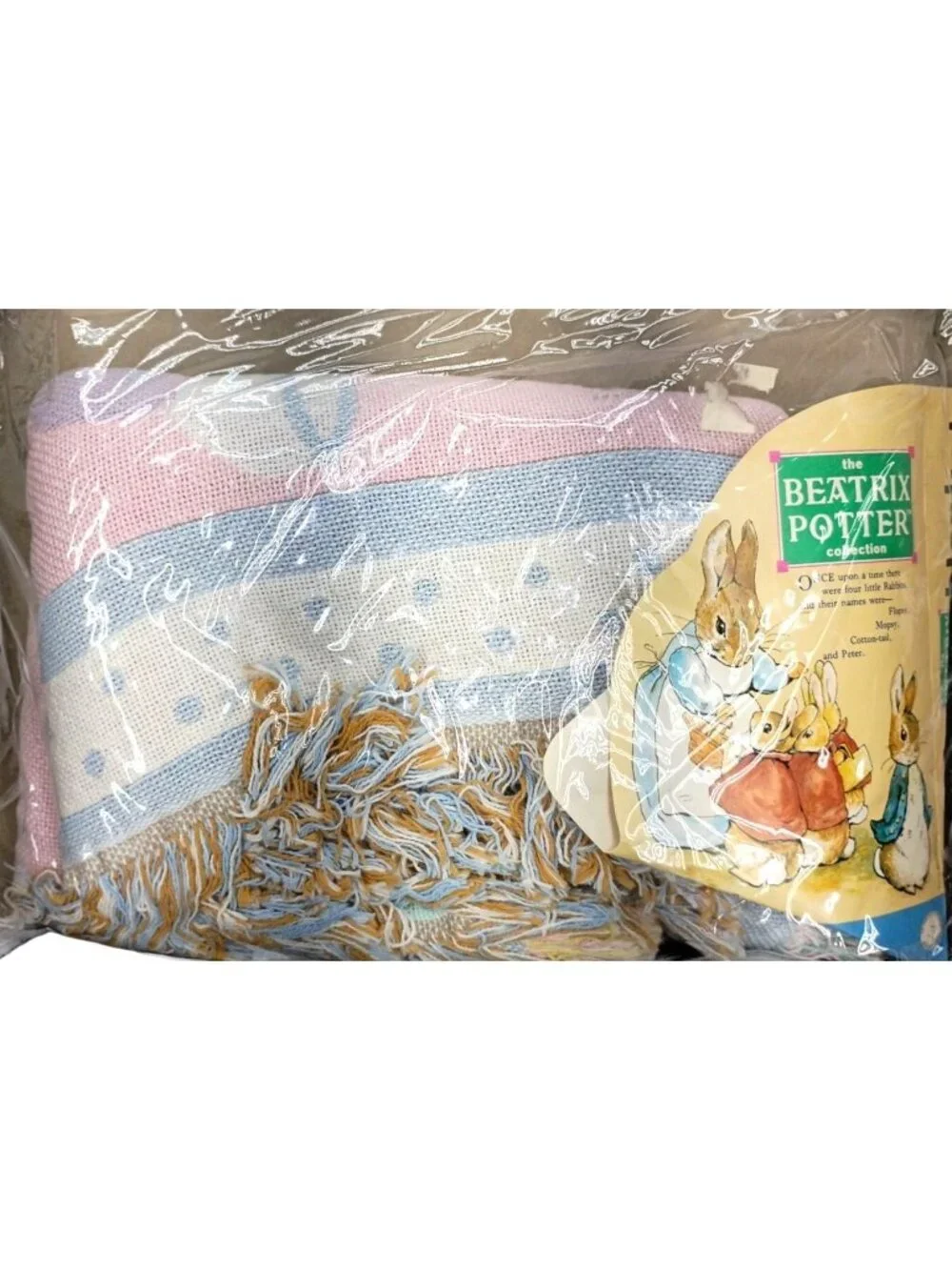Beatrix Potter Quiltex Alphabet Baby Blanket Pastel Colors Fringe Edge 100% Cott